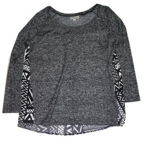 Long Sleeve Grey Color Block Black and White Print